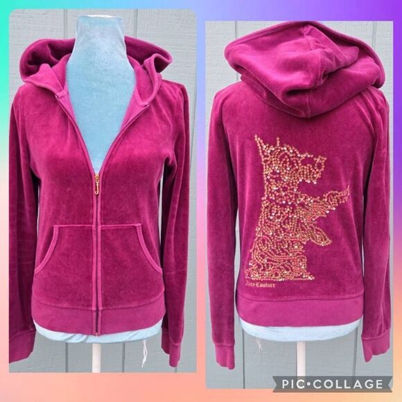 Juicy Couture Y2K Sequin Scottie Dog Pink Velour Tracksuit Hoodie. Medium - Picture 1 of 9